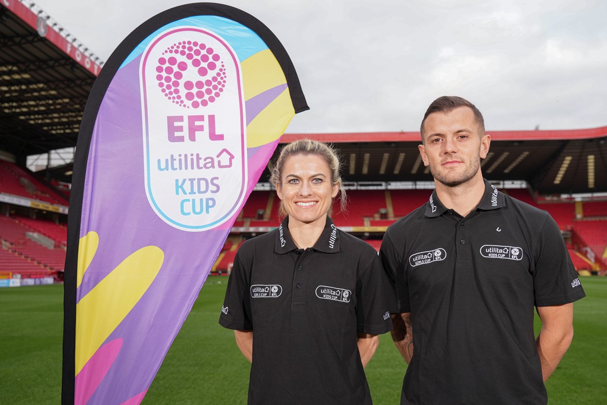THE EFL AND UTILITA LAUNCH UTILITA KIDS AND GIRLS CUP WITH STARS JACK WILSHERE AND KAREN CARNEY
