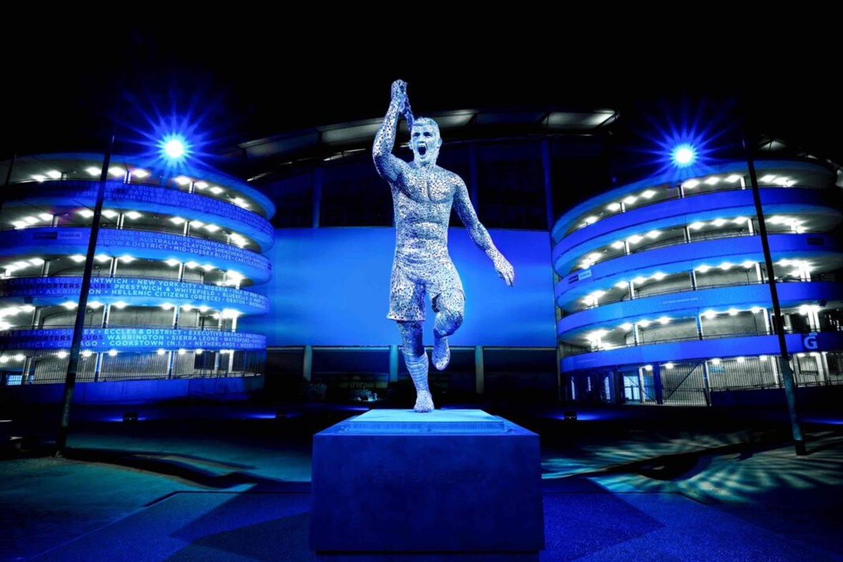 MANCHESTER CITY UNVEIL STATUE OF SERGIO AGUERO ON THE ANNIVERSARY OF 93:20